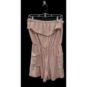 Vintage 70s Pink Terry Cloth Romper Tube Top Swim Cover Up Size Large